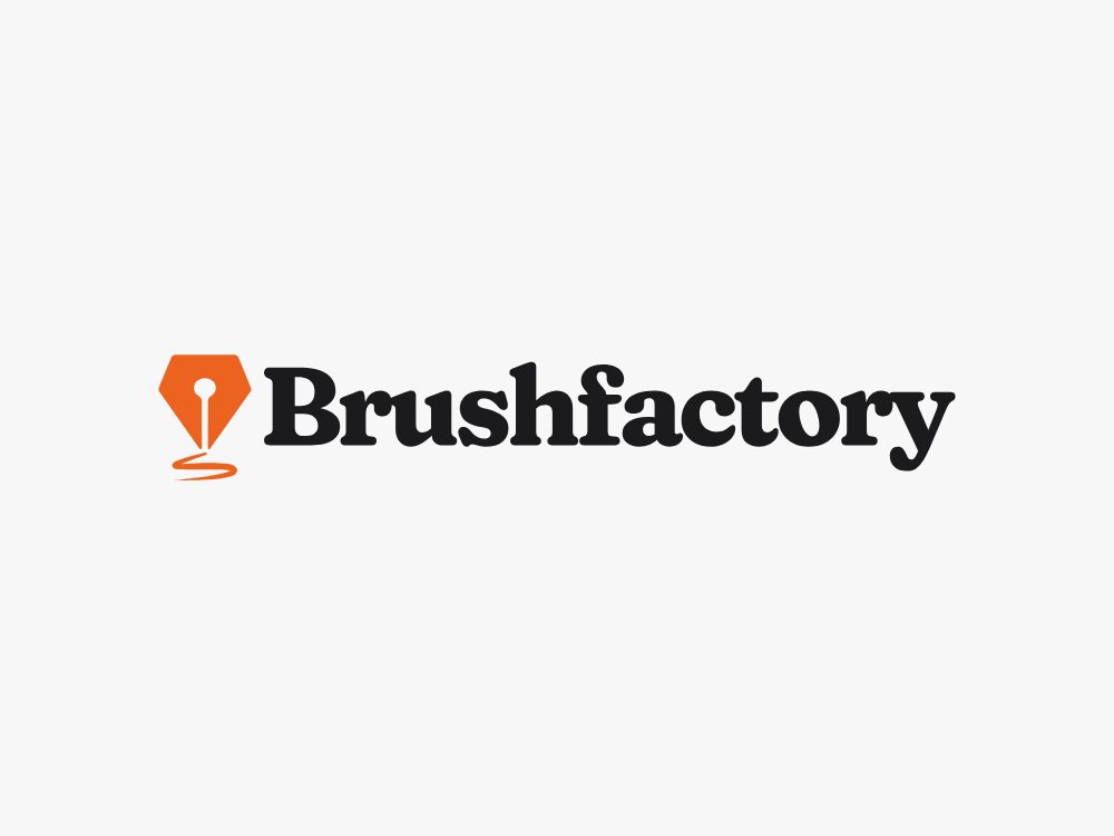 The primary Brushfactory logo and wordmark lockup displayed in its light mode variant.