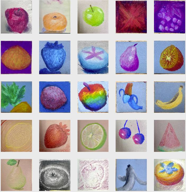25 Fruits - Color & abstraction w/ mixed media. [4 x 4 in.]