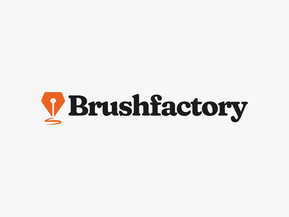 The primary Brushfactory logo and wordmark lockup displayed in its light mode variant.