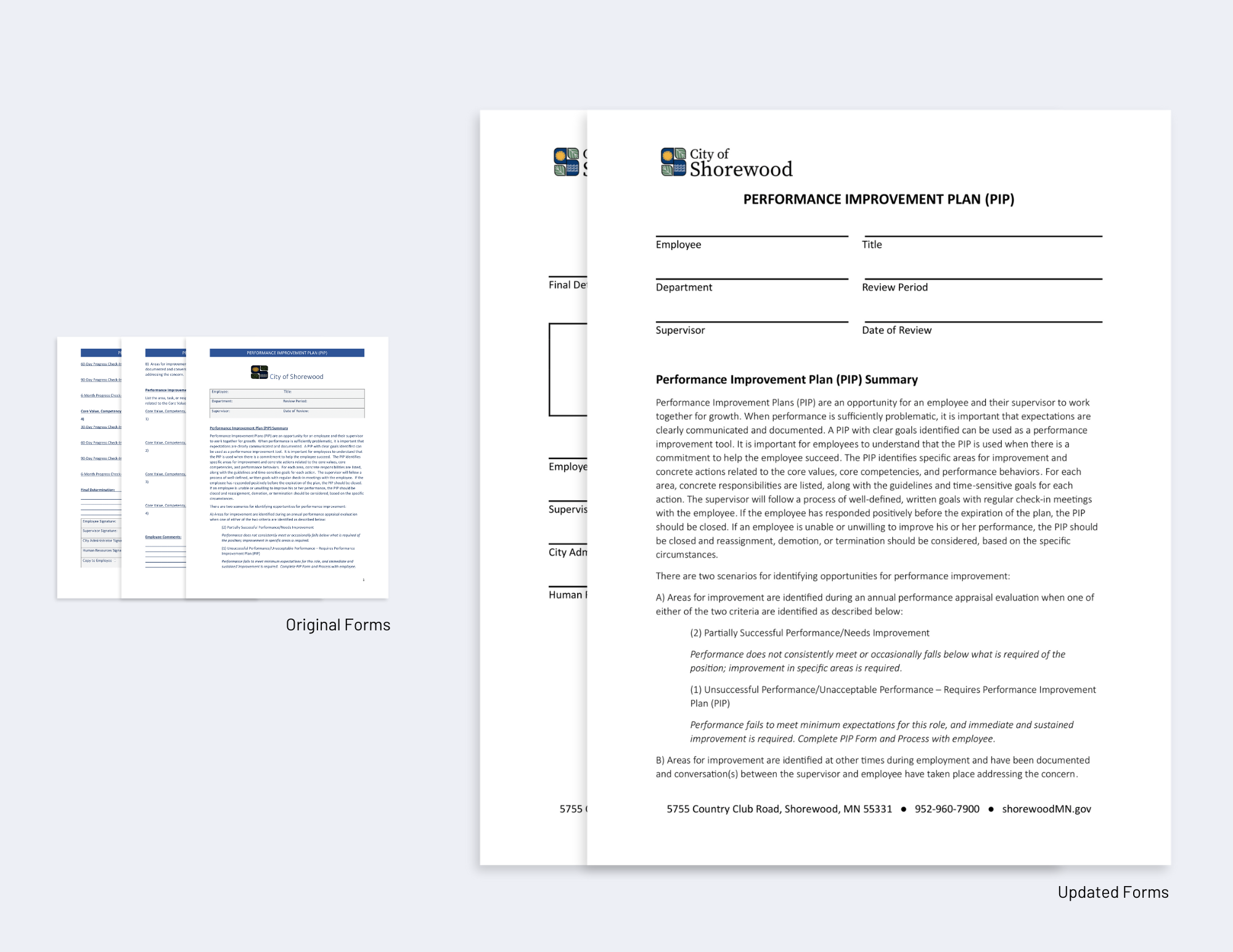 A selection of standardized, fillable PDF forms created for the city government.