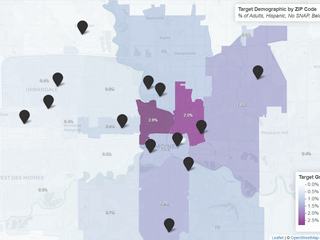 Pantry visitor density mapped across the Des Moines metro
