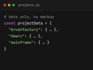 The projects.js data file behind this site