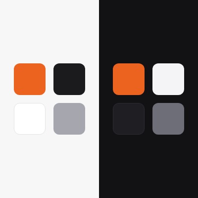 The brand palette adapting to light and dark modes